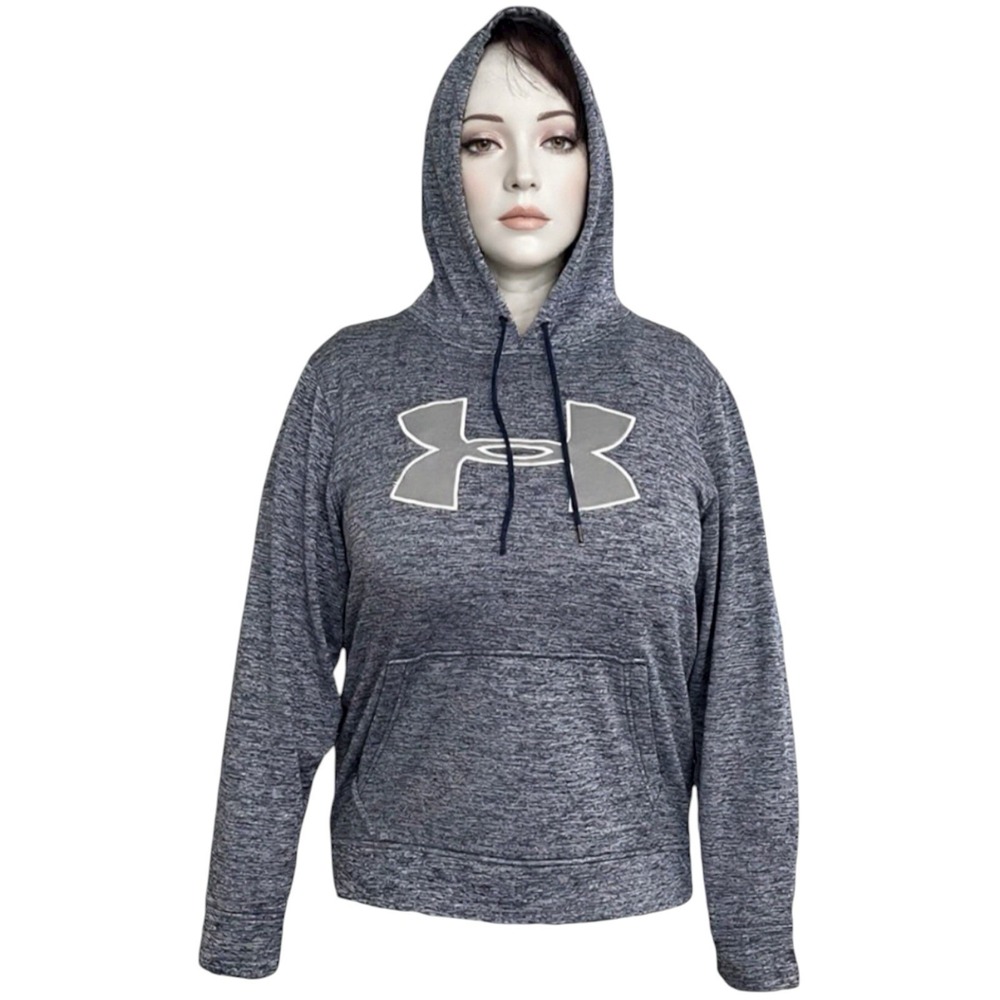 Under Armour Women Loose Fit Hoodie Sweatshirt Blue‎ Heather Gray Logo M